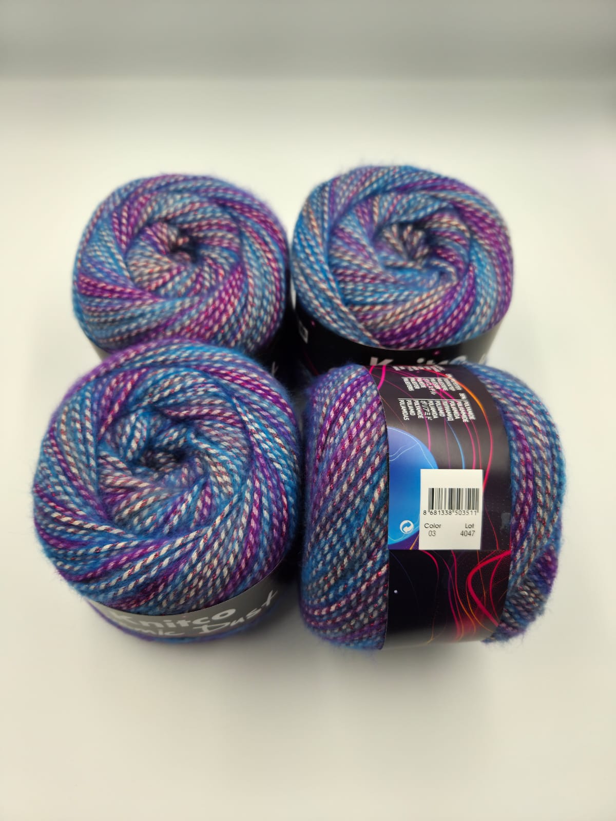 Knitco Cosmic Dust 4 x 100g - 100m - 10% Wool - 30% Acrylic - 25% Polyester - 35% Polyamide Knitting Crochet Yarn