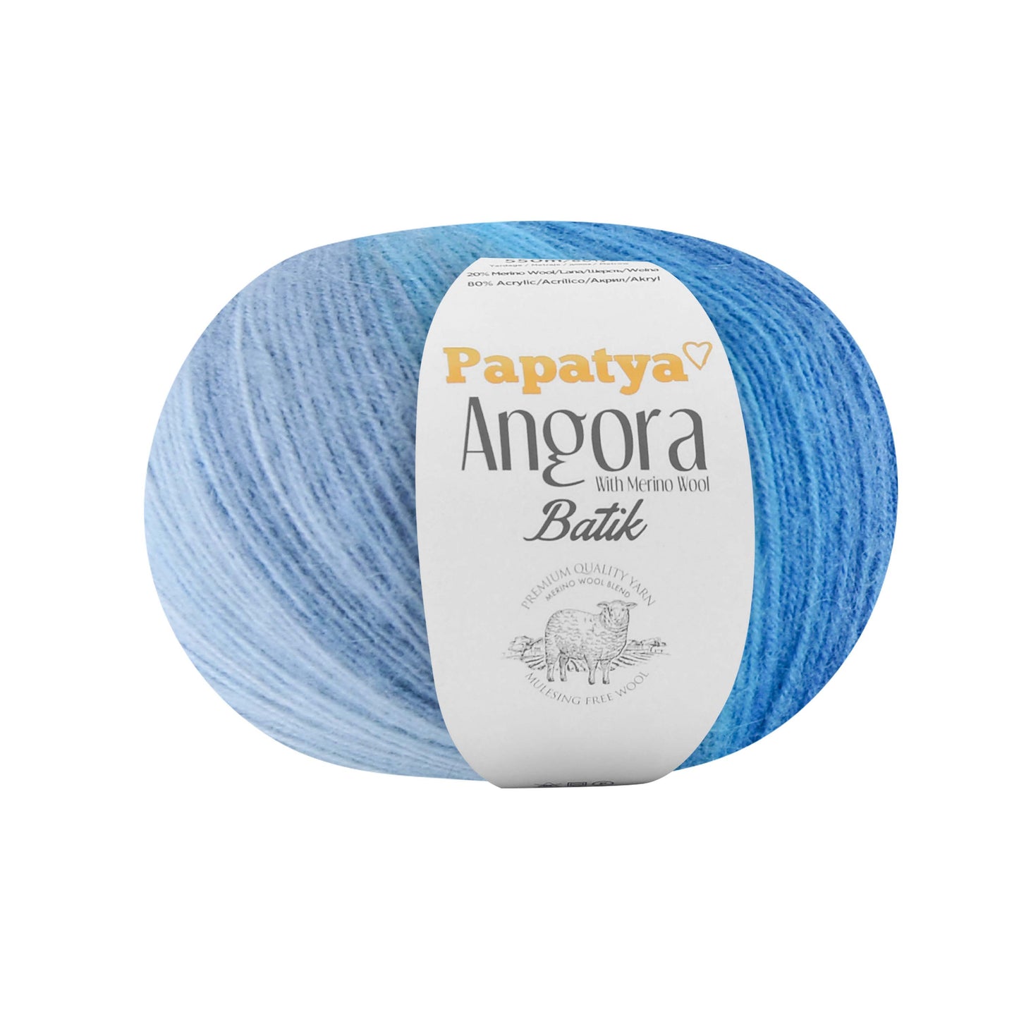 Papatya Angora Batik 6 x 100g - 550m - 80% Acrylic 20% Merino Wool Knittin Crochet Yarn