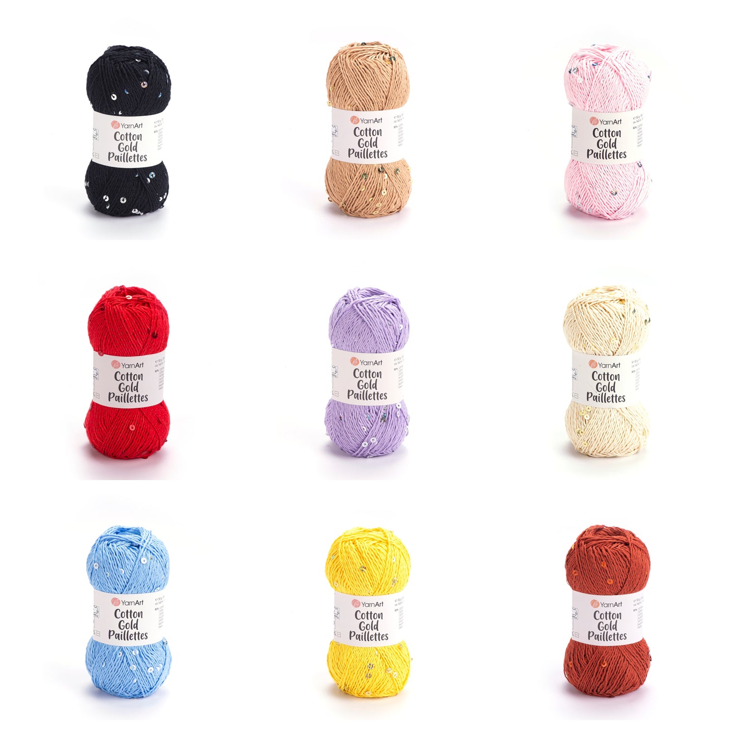 YarnArt Cotton Gold Paillettes 5 x 50g - 140m - 82% Cotton - 18% Polyester Knitting Crochet Yarn