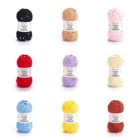 YarnArt Cotton Gold Paillettes 5 x 50g - 140m - 82% Cotton - 18% Polyester Knitting Crochet Yarn