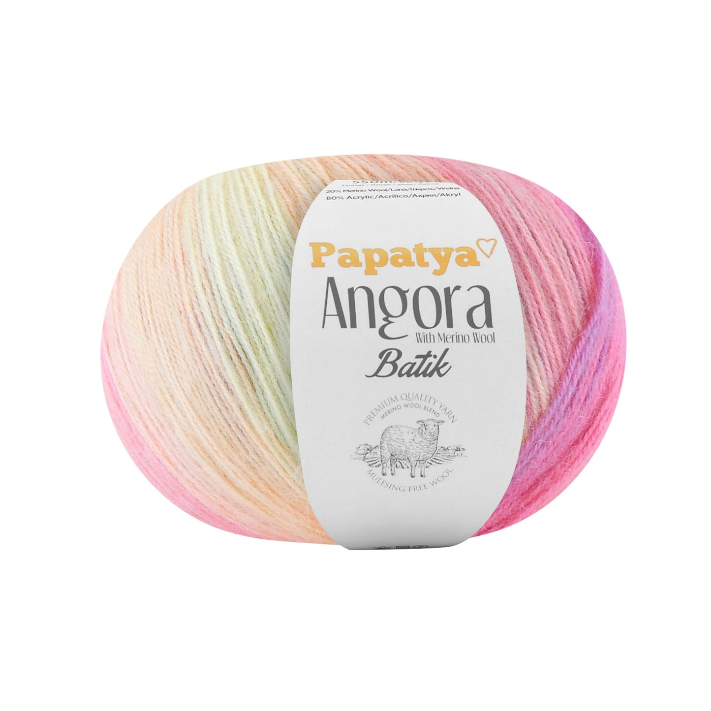 Papatya Angora Batik 6 x 100g - 550m - 80% Acrylic 20% Merino Wool Knittin Crochet Yarn