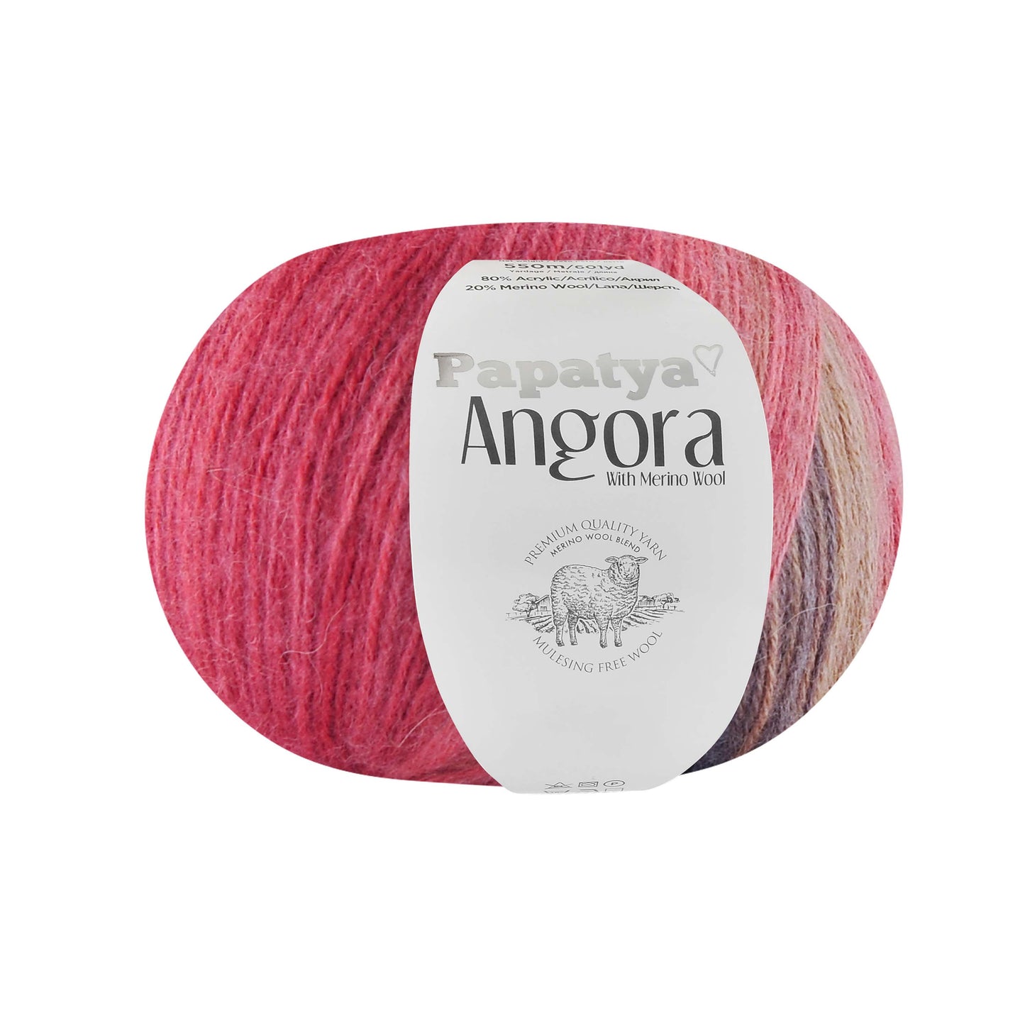 Papatya Angora Batik 6 x 100g - 550m - 80% Acrylic 20% Merino Wool Knittin Crochet Yarn