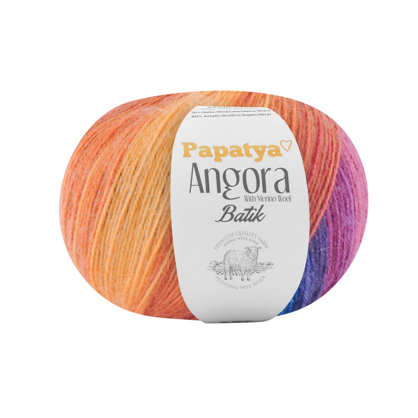 Papatya Angora Batik 6 x 100g - 550m - 80% Acrylic 20% Merino Wool Knittin Crochet Yarn