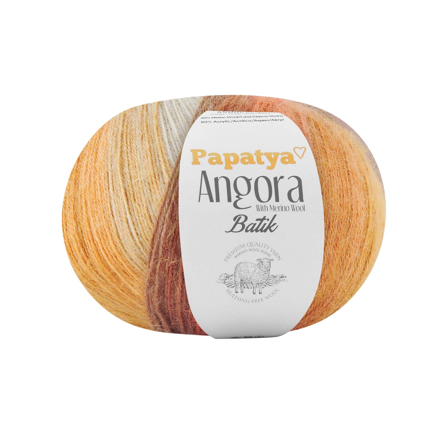 Papatya Angora Batik 6 x 100g - 550m - 80% Acrylic 20% Merino Wool Knittin Crochet Yarn