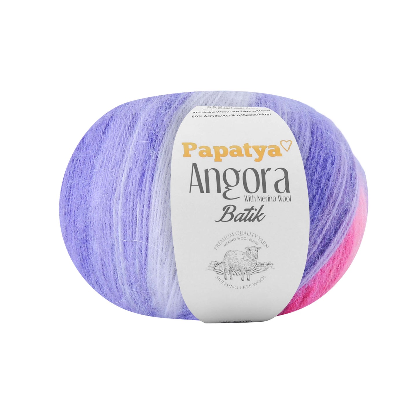 Papatya Angora Batik 6 x 100g - 550m - 80% Acrylic 20% Merino Wool Knittin Crochet Yarn